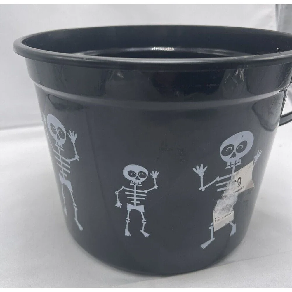 Halloween Trick Or Treat Black skeletons on the front Bucket